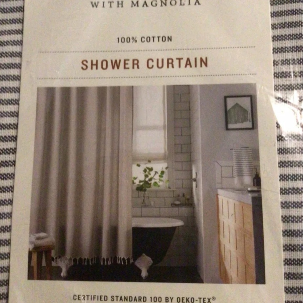 Hearth and Hand with Magnolia Black & White  Stripe Shower Curtain with Fringe